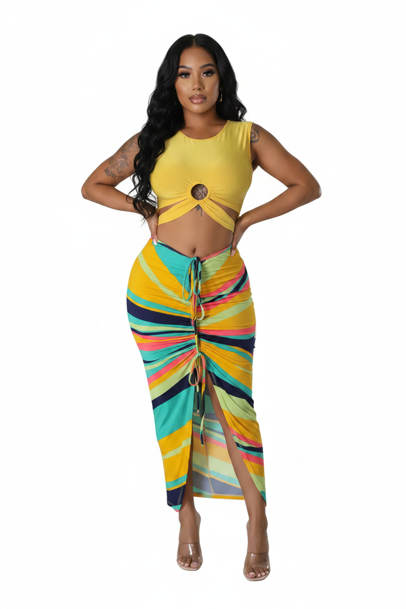 Two-Piece Cropped Top & Slit Skirt Set