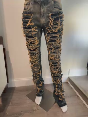 ripped stack jeans