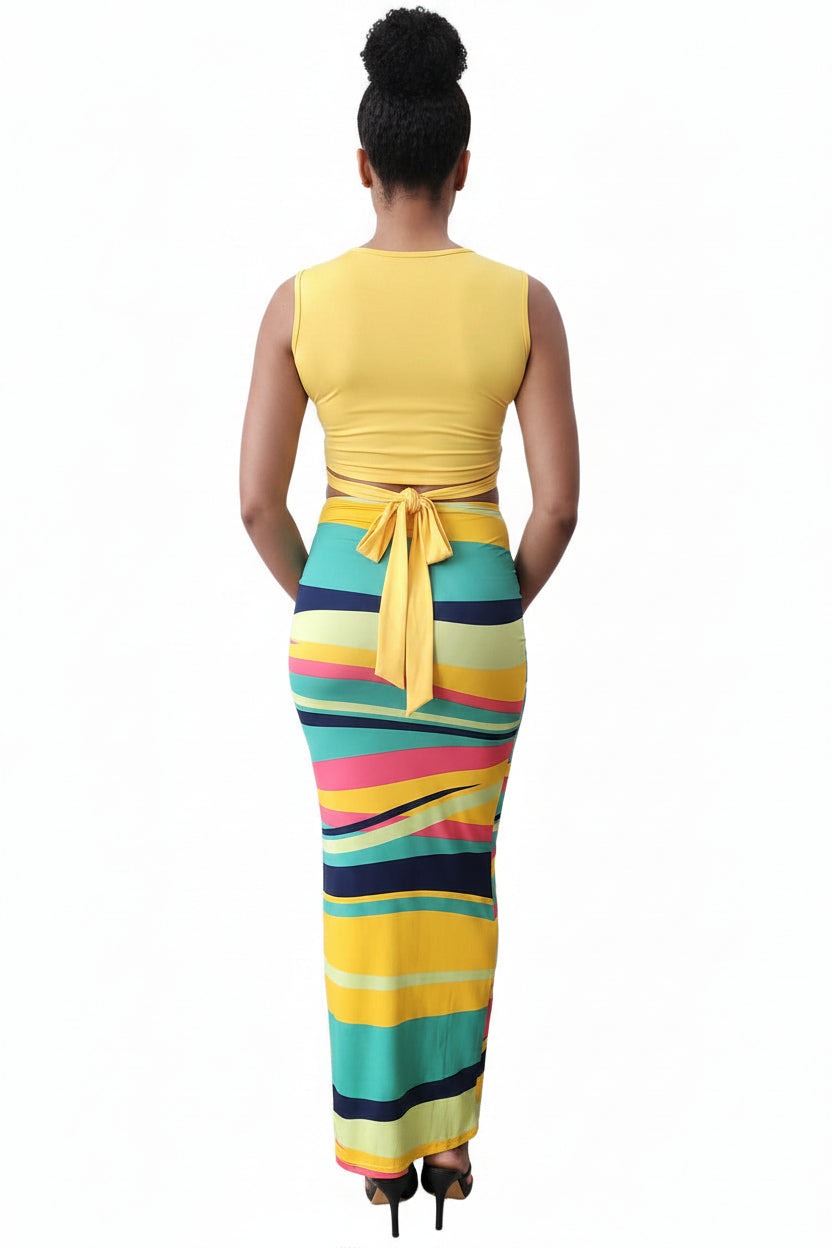 Two-Piece Cropped Top & Slit Skirt Set