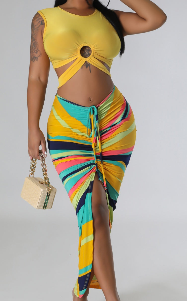 Two-Piece Cropped Top & Slit Skirt Set